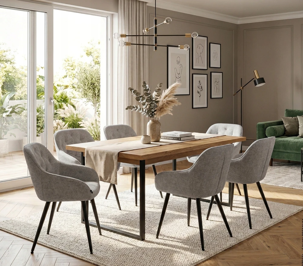 Exito Design Pilka minkšta kėdė svetainei, valgomajam ir moderniai virtuvei - LOREN