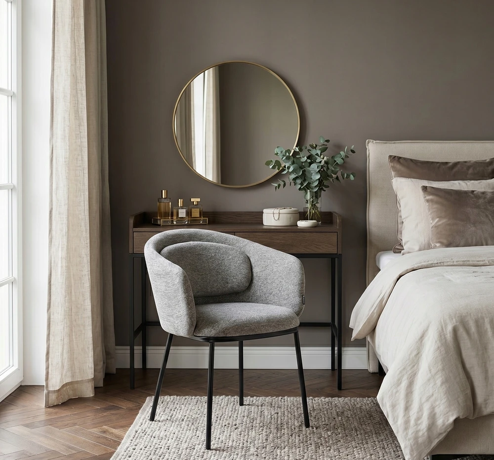Exito Design Pilka minkšta kėdė svetainei, valgomajam ir moderniai virtuvei - BLUMO