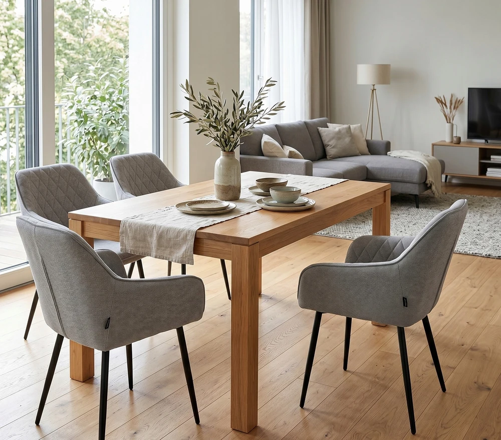 exito design Pilka minkšta kėdė svetainei, valgomajam ir virtuvei – šiuolaikiška RELLO