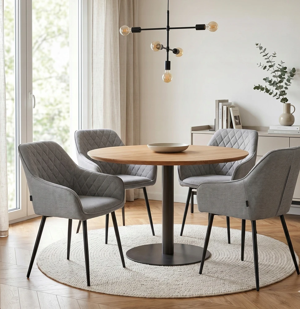 exito design Pilka minkšta kėdė svetainei, valgomajam ir virtuvei – šiuolaikiška RELLO