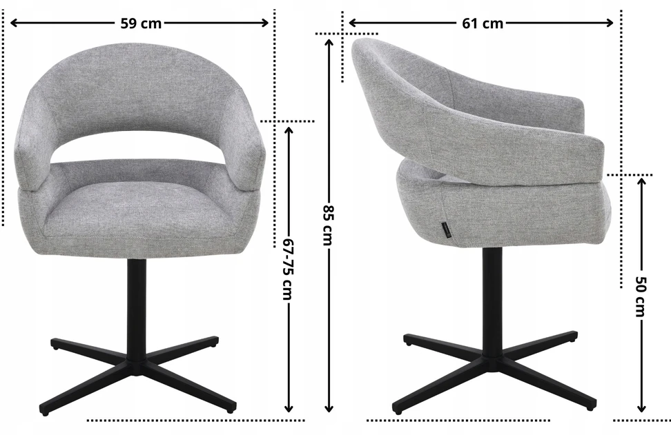 Exito Design Pilka minkšta pasukama kėdė svetainei, spyruoklės OVIO-S sėdynėje