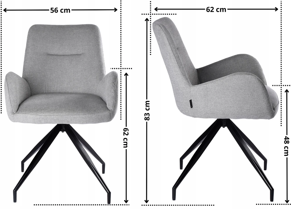 Exito Design Pilka minkšta pasukama kėdė svetainei, valgomajam, virtuvei ir KEMAL rašomajam stalui