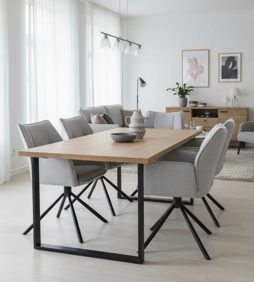 Exito Design Pilka minkšta pasukama kėdė svetainei, valgomajam, virtuvei ir EDEN rašomajam stalui