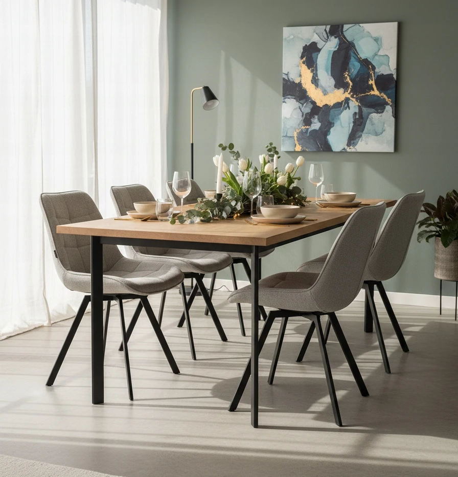 Exito Design Pilka minkšta pasukama kėdė svetainei, valgomajam, virtuvei, LAPO rašomiesiems stalams