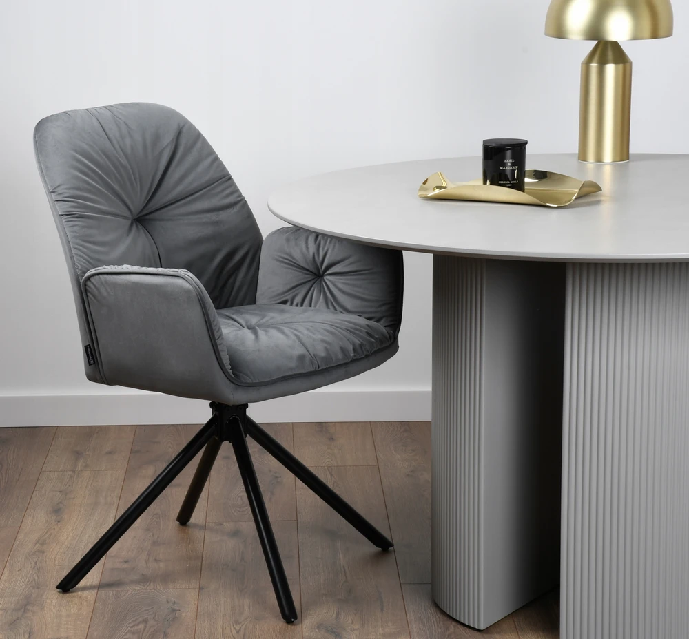 Exito Design Pilko aksomo minkšta pasukama kėdė svetainei, valgomajam, biurui - KOEN