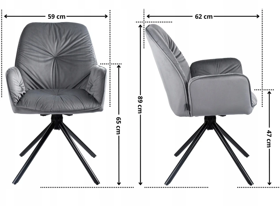 Exito Design Pilko aksomo minkšta pasukama kėdė svetainei, valgomajam, biurui - KOEN