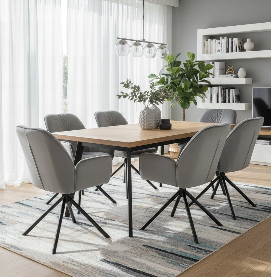 Exito Design Pilko aksomo minkšta pasukama kėdė svetainei, valgomajam, biurui - KOEN