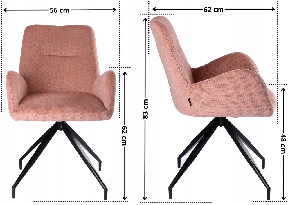 Exito Design Rožinė minkšta pasukama kėdė svetainei, valgomajam, virtuvei, KEMAL rašomiesiems stalams