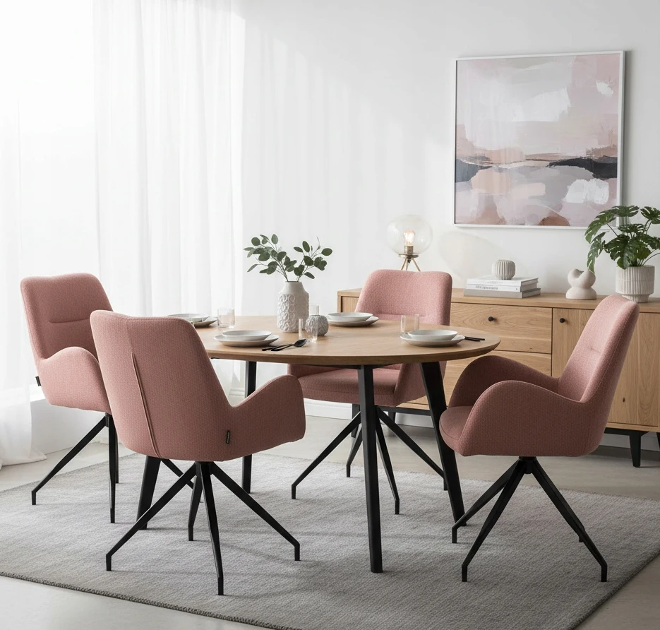 Exito Design Rožinė minkšta pasukama kėdė svetainei, valgomajam, virtuvei, KEMAL rašomiesiems stalams