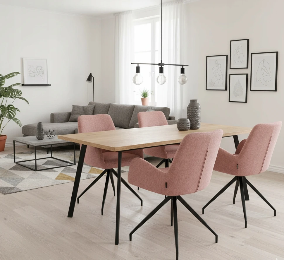 Exito Design Rožinė minkšta pasukama kėdė svetainei, valgomajam, virtuvei, KEMAL rašomiesiems stalams