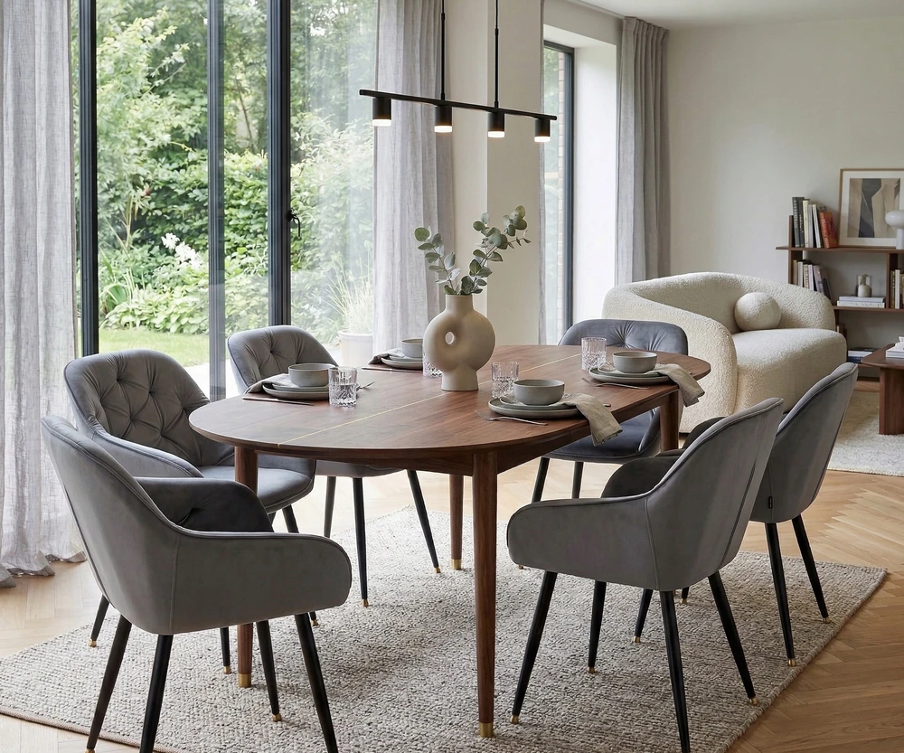 Exito Design Šiuolaikinė pilka "velvet" svetainės kėdė Loren