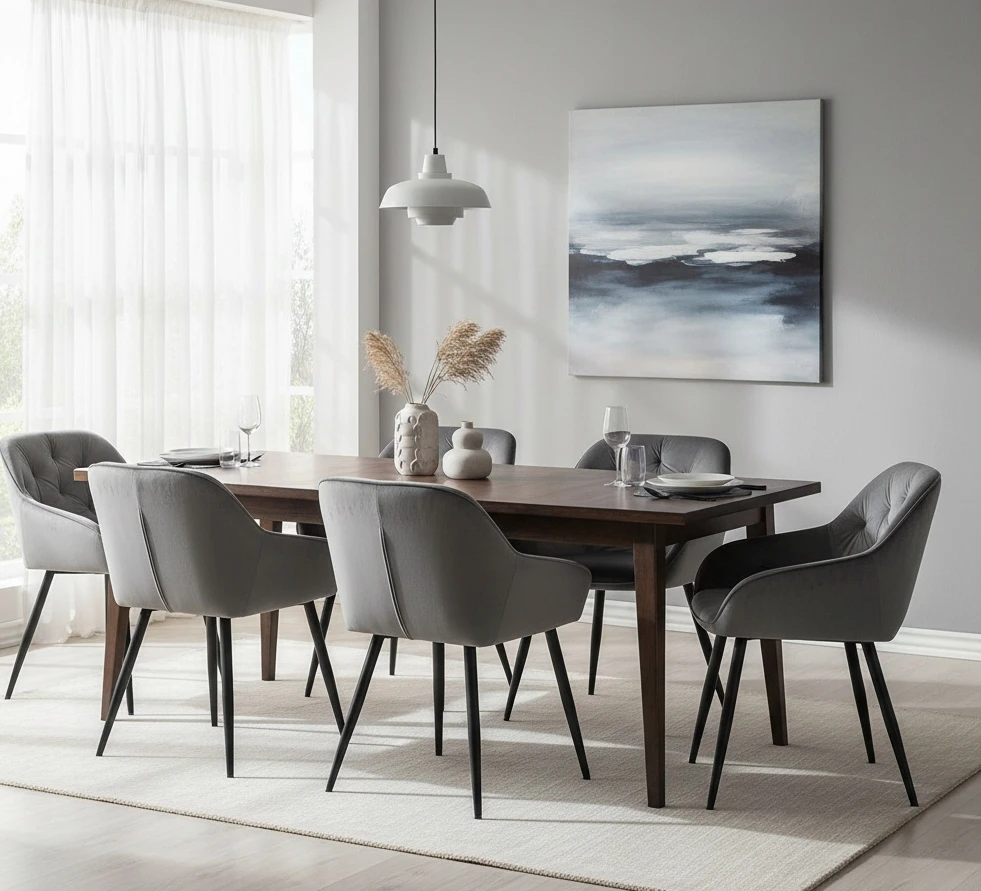 Exito Design Šiuolaikinė pilka "velvet" svetainės kėdė Loren