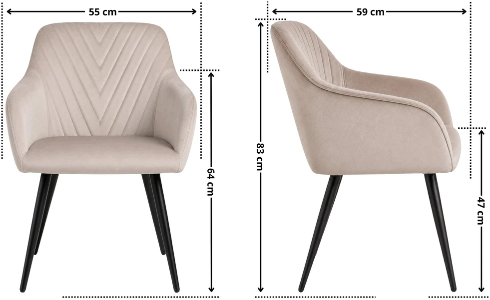 Exito Design Smėlio spalvos aksomu aptraukta kėdė svetainei, valgomajam ir virtuvei MILTON 2
