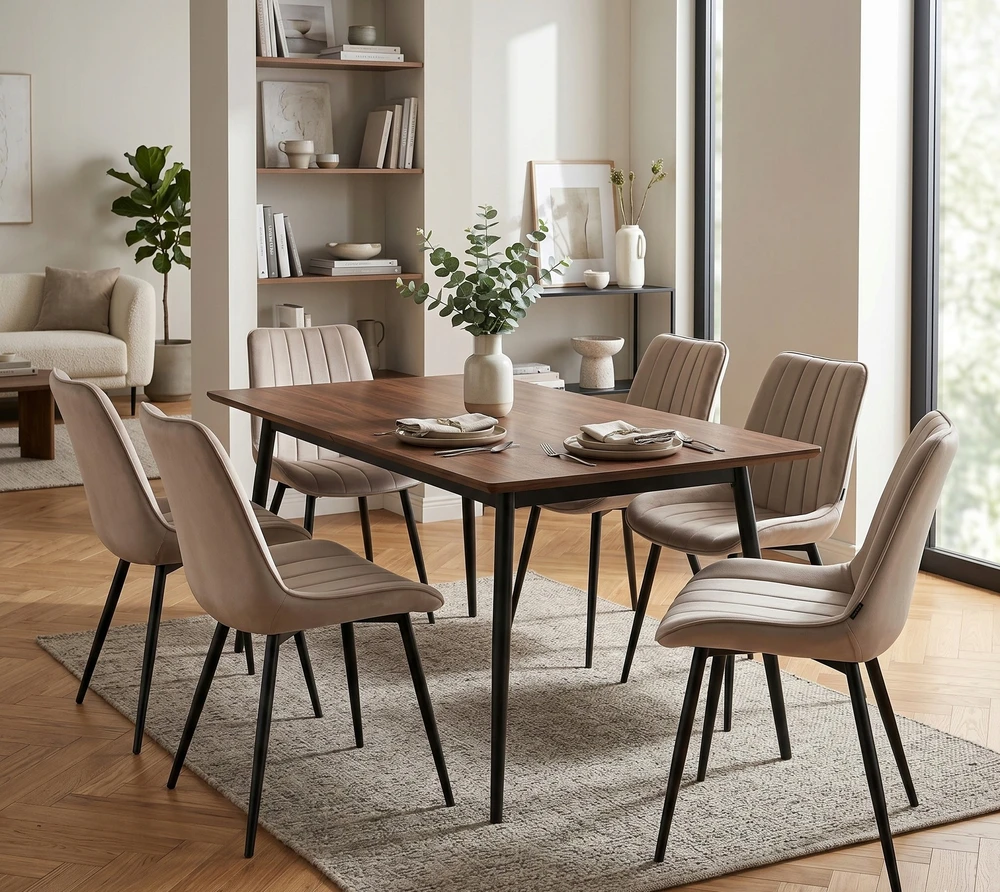 Exito Design Smėlio spalvos minkšta aksominė kėdė svetainei, valgomajam ir virtuvei - MENO