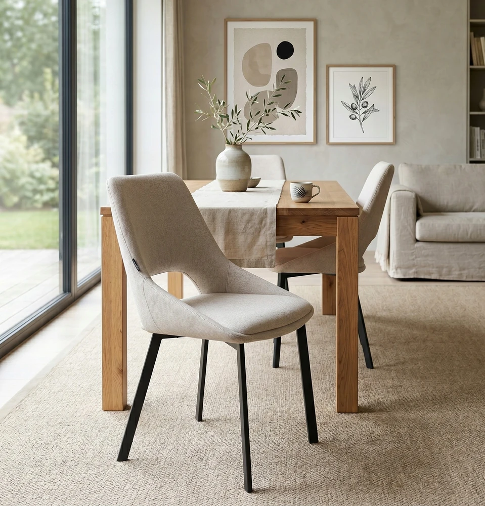 Exito Design Smėlio spalvos minkšta kėdė svetainei, valgomajam ir virtuvei - modernus LUMO