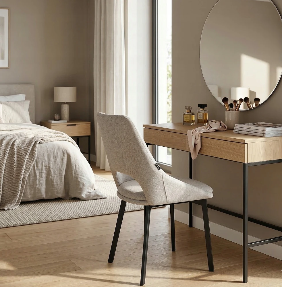 Exito Design Smėlio spalvos minkšta kėdė svetainei, valgomajam ir virtuvei - modernus LUMO