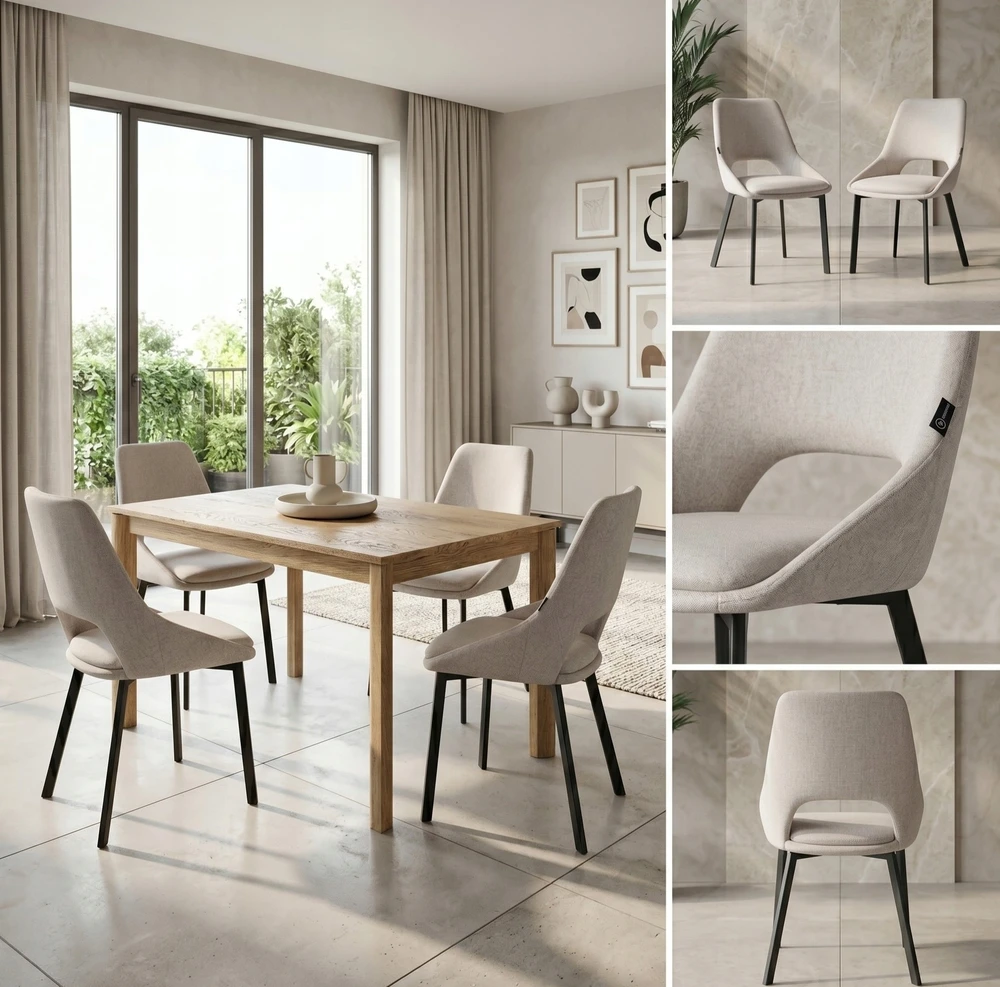 Exito Design Smėlio spalvos minkšta kėdė svetainei, valgomajam ir virtuvei - modernus LUMO
