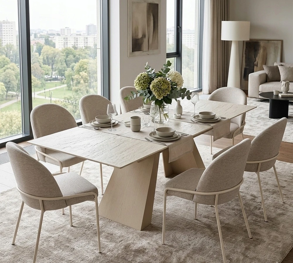 Exito Design Smėlio spalvos minkšta kėdė svetainei, valgomajam ir virtuvei - modernus KIVO