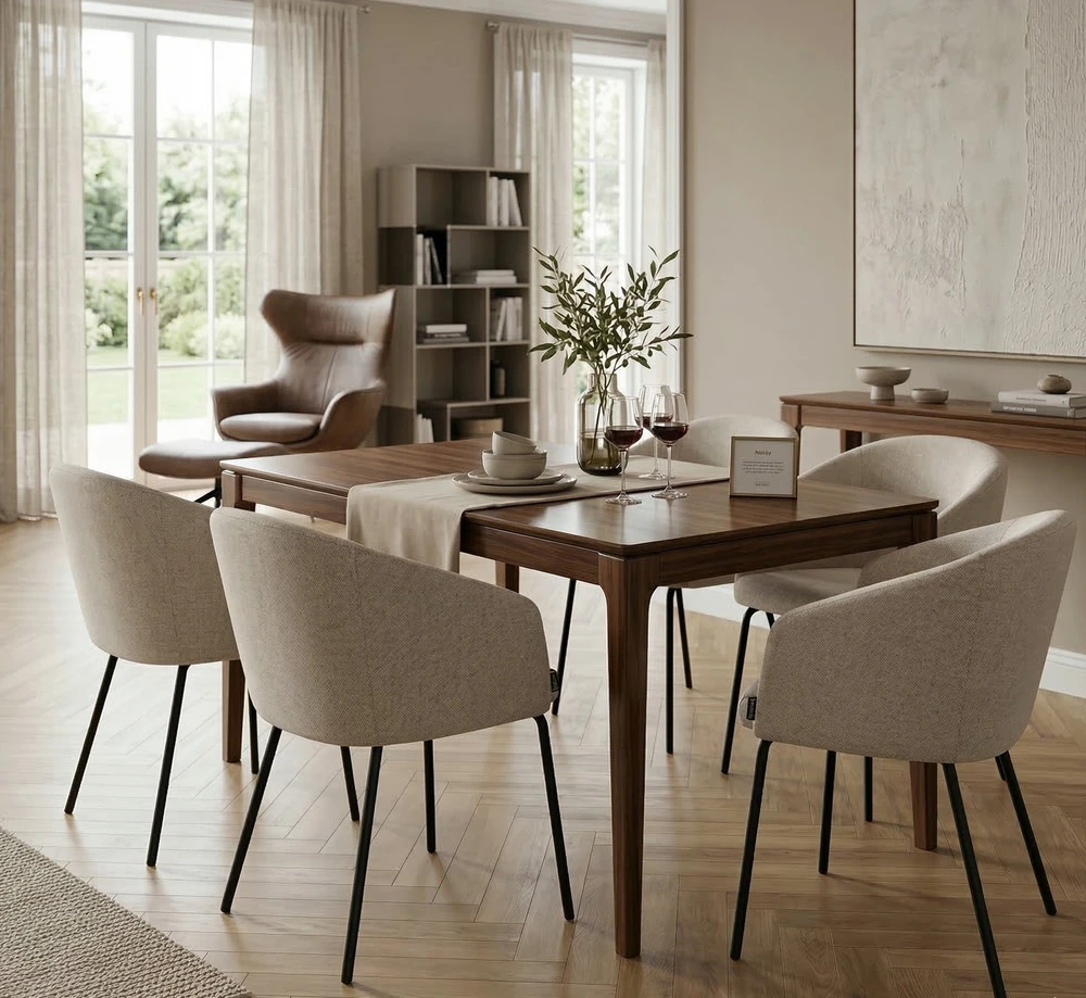 Exito Design Smėlio spalvos minkšta kėdė svetainei, valgomajam ir virtuvei - moderni NUVIO