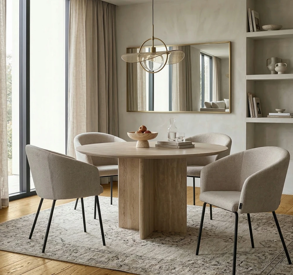 Exito Design Smėlio spalvos minkšta kėdė svetainei, valgomajam ir virtuvei - moderni NUVIO