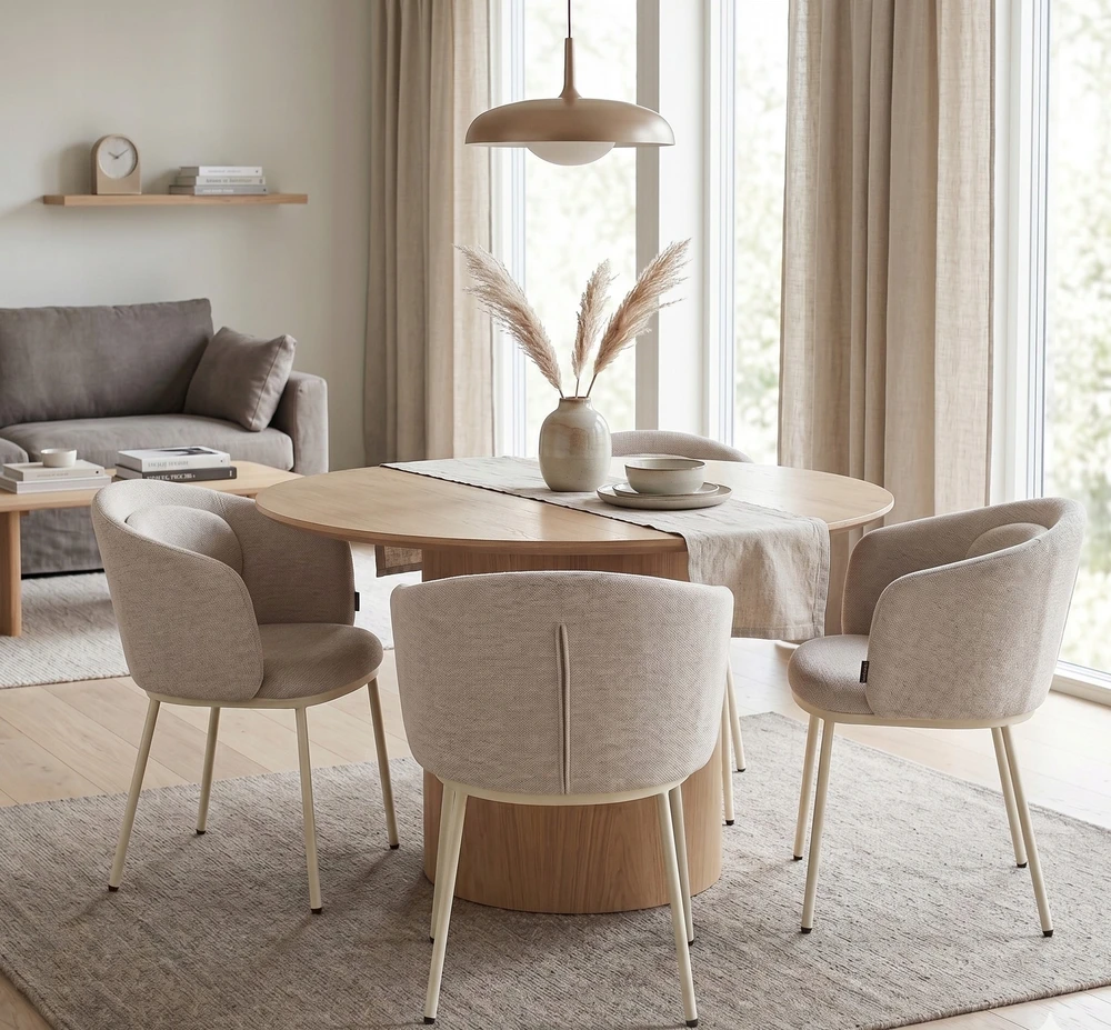 Exito Design Smėlio spalvos minkšta kėdė svetainei, valgomajam ir moderniai virtuvei - BLUMO