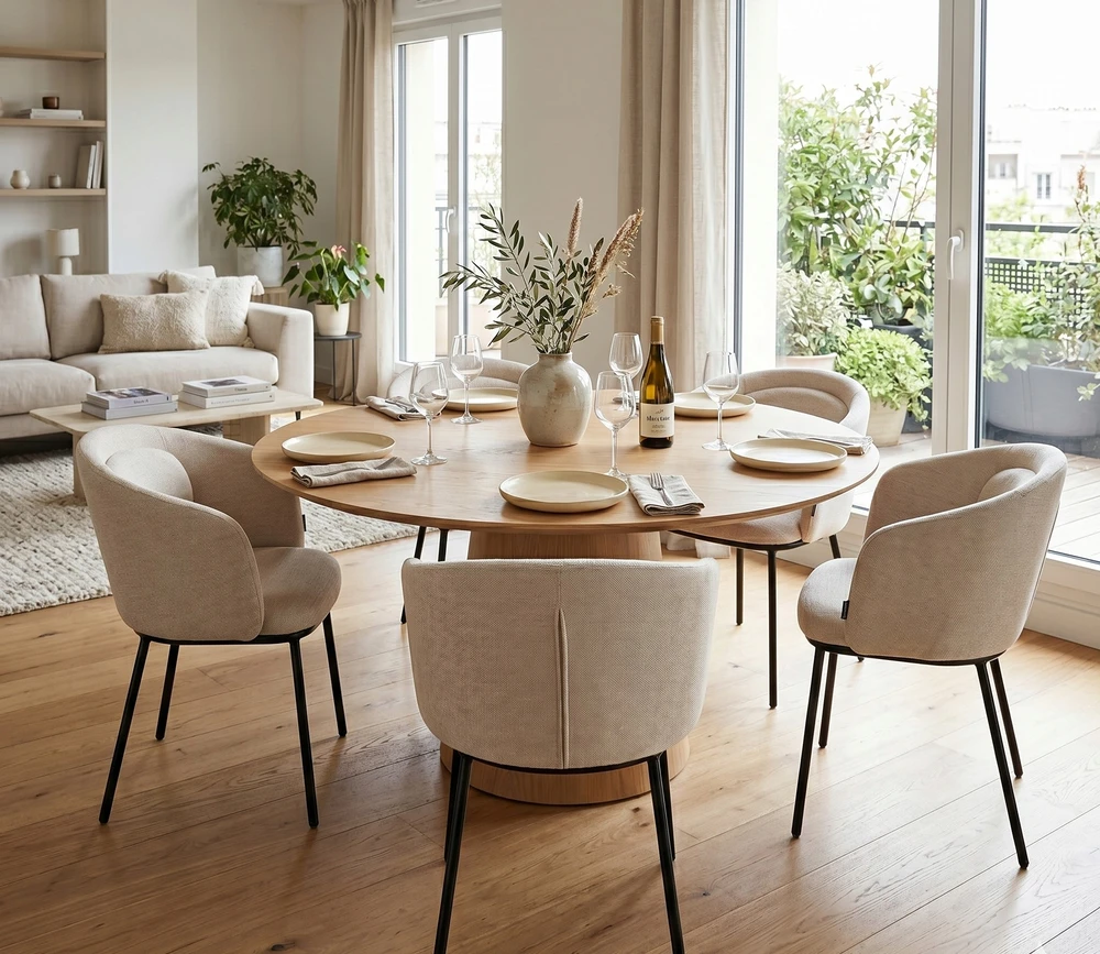 Exito Design Smėlio spalvos minkšta kėdė svetainei, valgomajam ir moderniai virtuvei - BLUMO