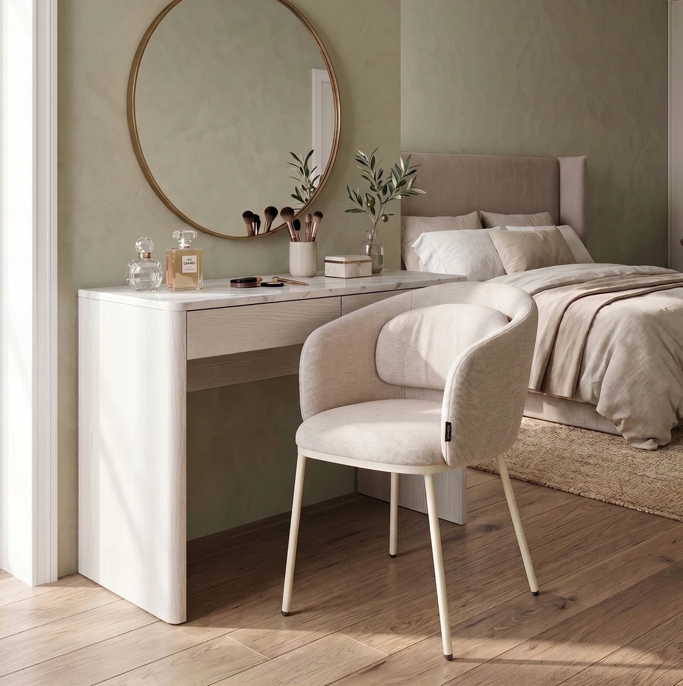 Exito Design Smėlio spalvos minkšta kėdė svetainei, valgomajam ir moderniai virtuvei - BLUMO