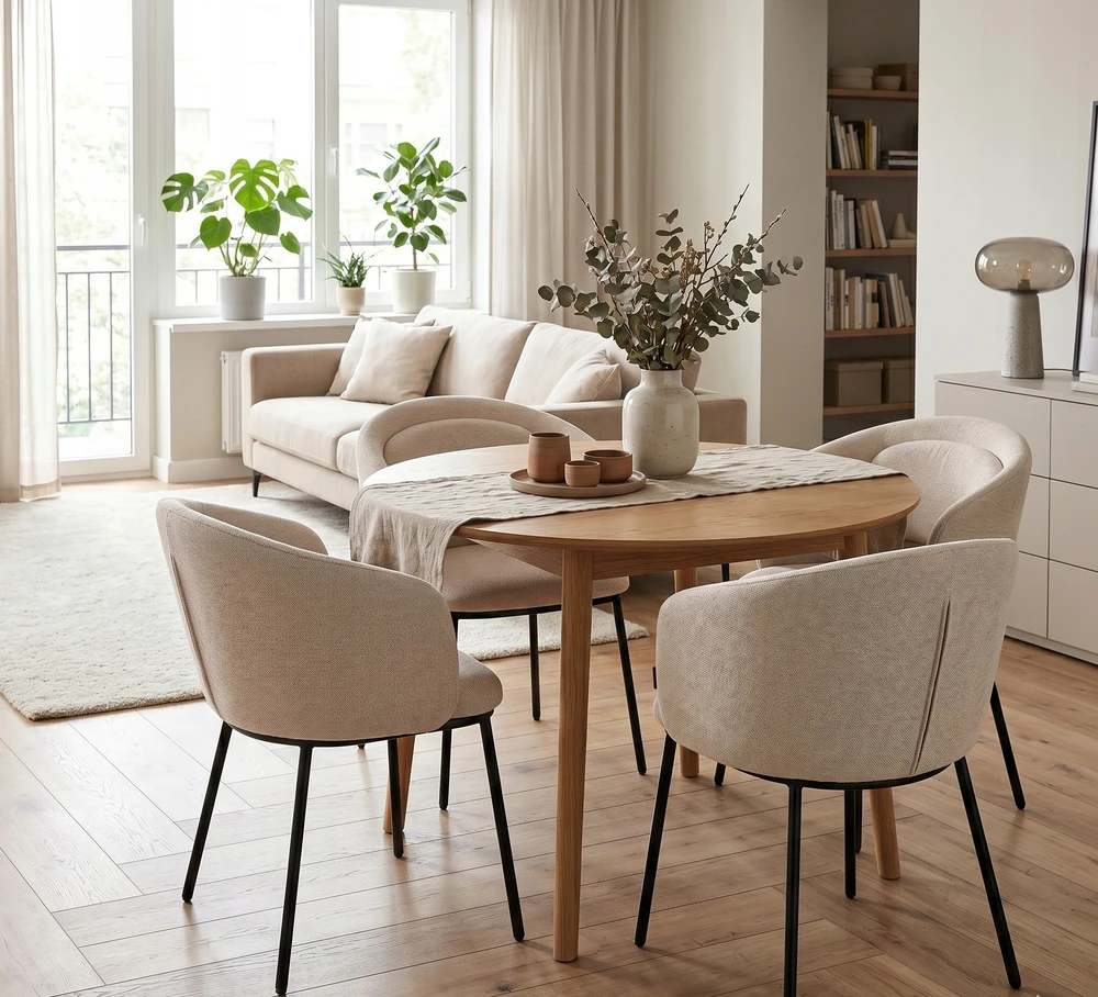 Exito Design Smėlio spalvos minkšta kėdė svetainei, valgomajam ir moderniai virtuvei - BLUMO