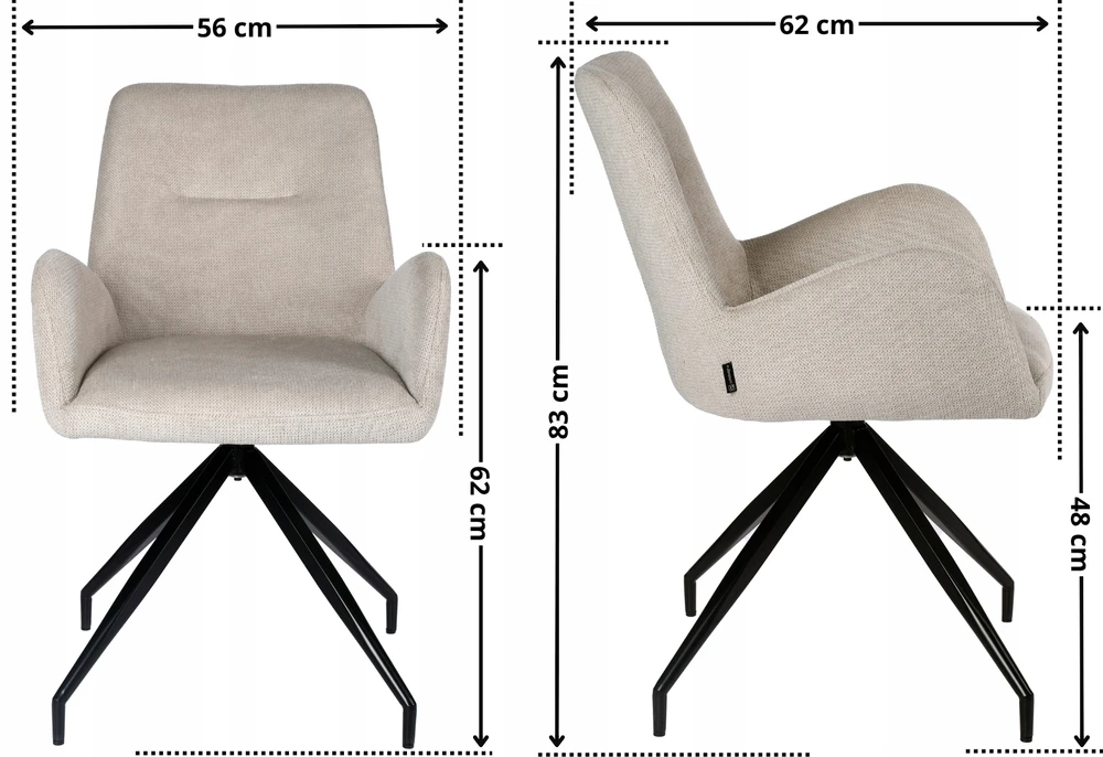 Exito Design Smėlio spalvos minkšta pasukama kėdė svetainei, valgomajam, virtuvei, KEMAL rašomiesiems stalams