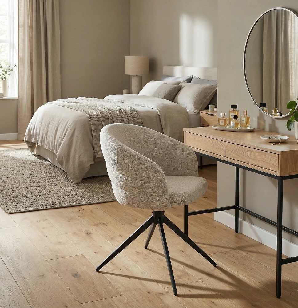 Exito Design Smėlio spalvos minkšta pasukama kėdė svetainei, valgomajam, virtuvei ir NUBI rašomajam stalui