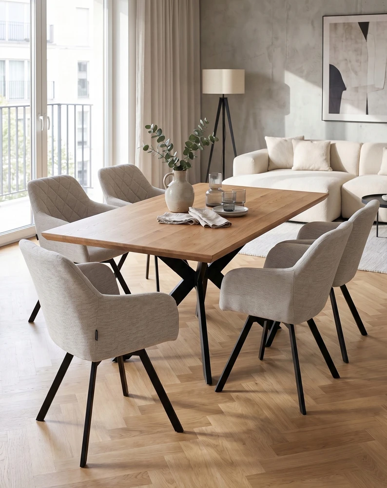 exito design Smėlio spalvos minkšta pasukama kėdė svetainei, valgomajam, virtuvei, PANKO rašomajam stalui