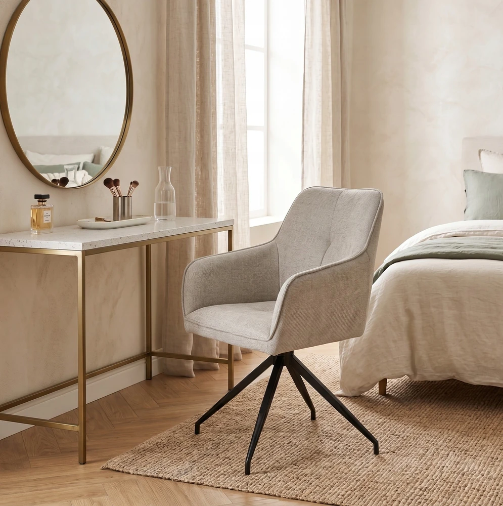 Exito Design Smėlio spalvos minkšta pasukama kėdė svetainei, valgomajam, virtuvei, ASTER rašomiesiems stalams