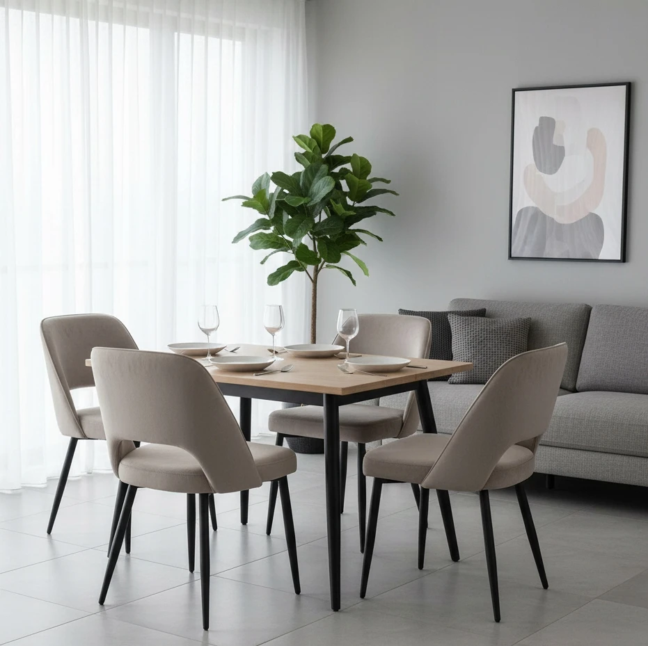 Exito Design Smėlio spalvos minkštas aksominis krėslas svetainei, tualetiniam stalui, valgomajam - FERO