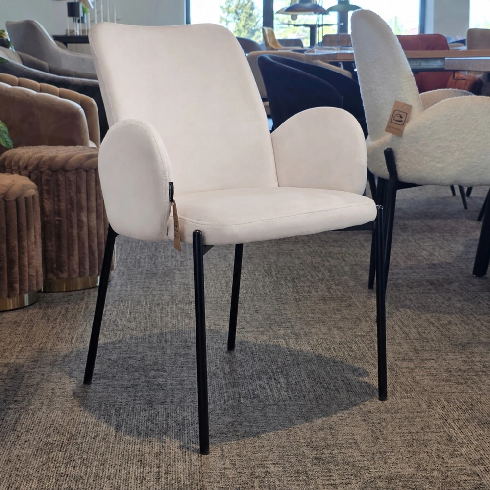 Exito Design Smėlio spalvos minkštas aksominis krėslas svetainei, valgomajam ir virtuvei - GUSTO