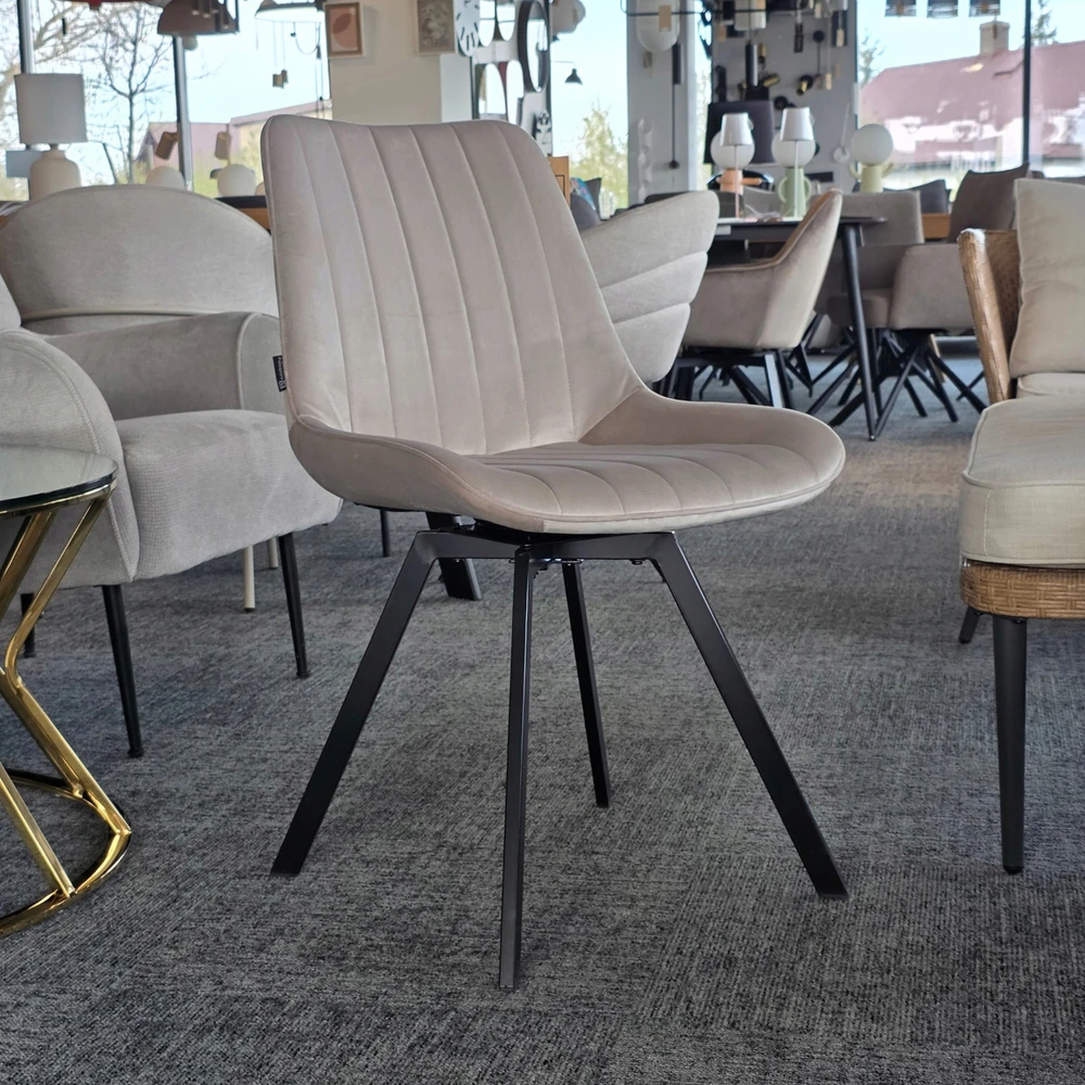 Exito Design Smėlio spalvos minkštas aksominis pasukamas krėslas svetainei ir valgomajam - LAPO 2