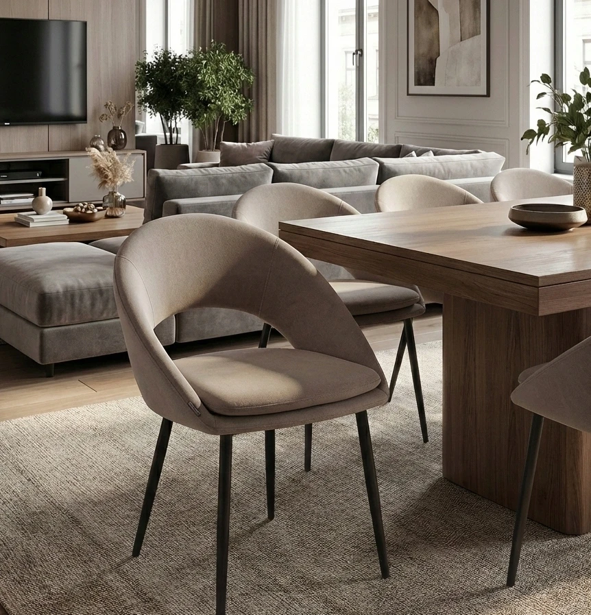 Exito Design Smėlio spalvos minkštas aksominis krėslas svetainei, tualetiniam stalui, valgomajam - NILO