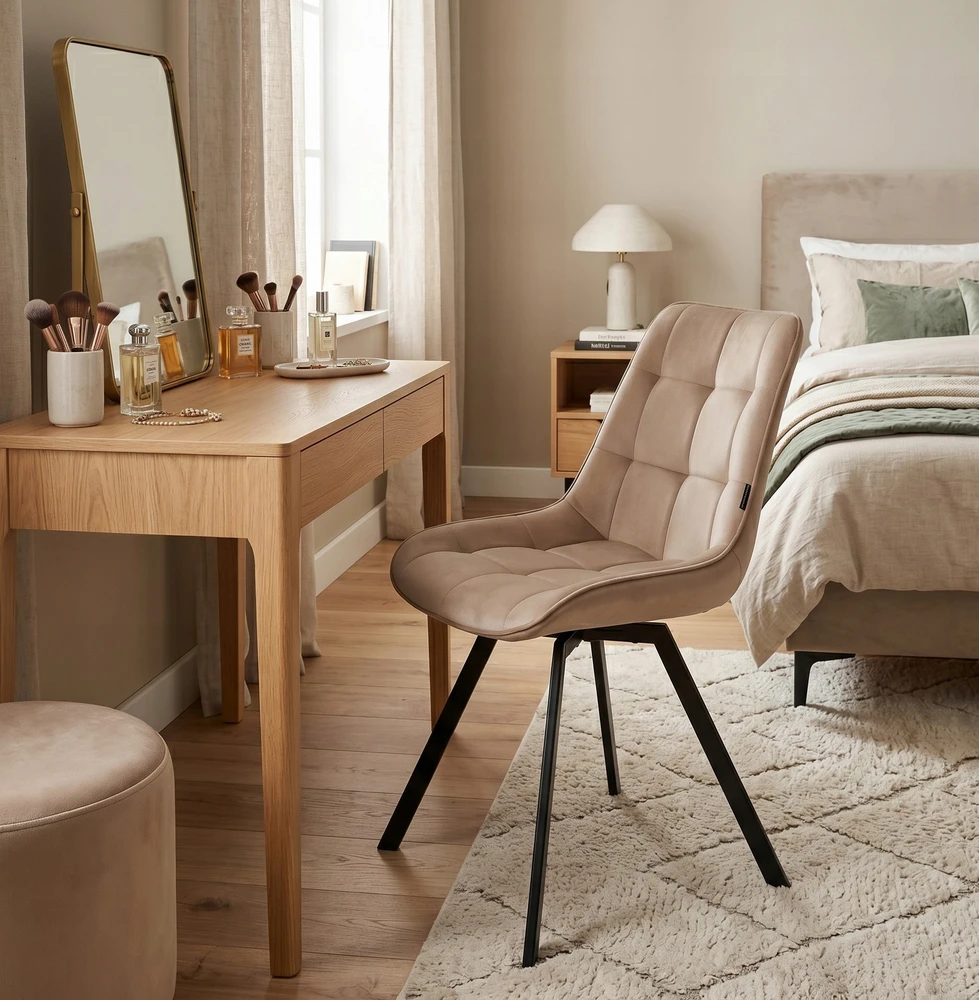 Exito Design Veliūrinė sukama kėdė Lapo, smėlio spalvos, 360°