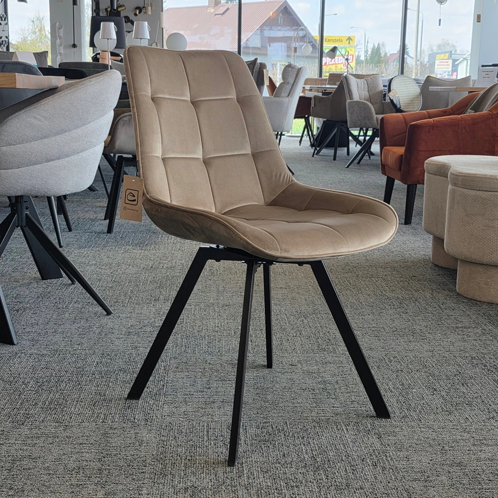 Exito Design Veliūrinė sukama kėdė Lapo, smėlio spalvos, 360°