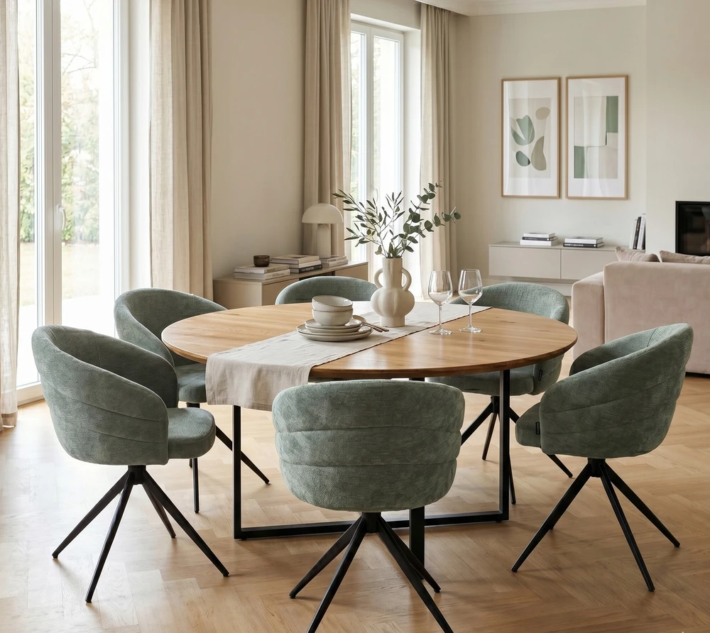 Exito Design Žalia minkšta pasukama kėdė svetainei, valgomajam, virtuvei, NUBI rašomasis stalas