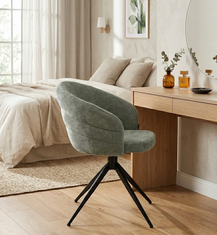 Exito Design Žalia minkšta pasukama kėdė svetainei, valgomajam, virtuvei, NUBI rašomasis stalas