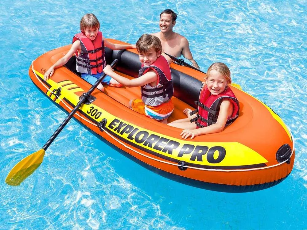 Oars Intex Explorer Pro 300 komplektas pripučiama valtis su irklais ir siurbliu Raudona/Geltona