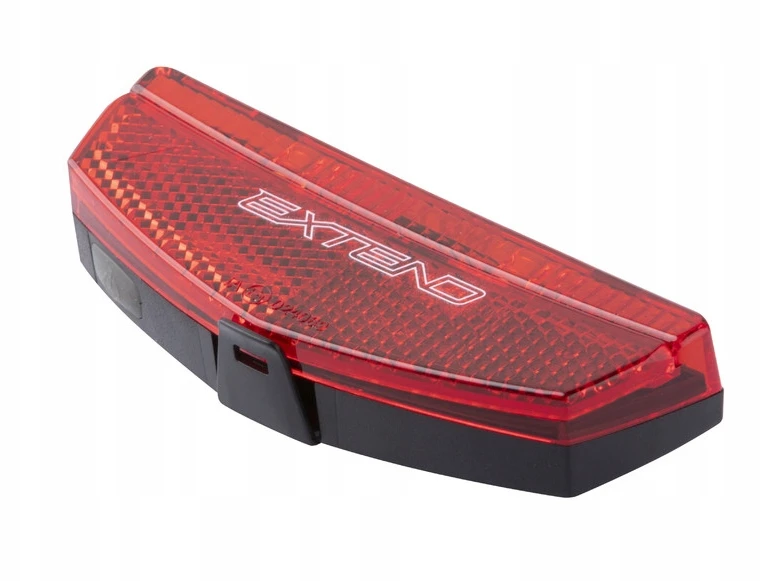 Extend LED galinis dviračio žibintas bagažinei, atšvaitas E1 50/80mm, lemputė maitinama baterijomis