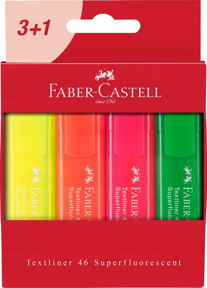 Faber-castell 1546 žymeklis, 4 spalvos, super fluorescencinis