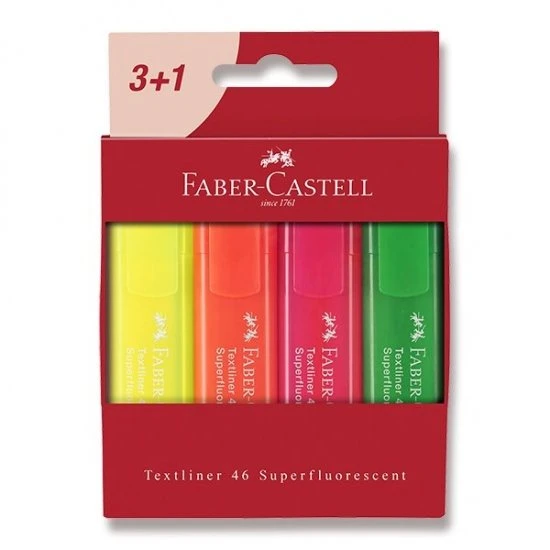 Faber-castell 1546 žymeklis, 4 spalvos, super fluorescencinis