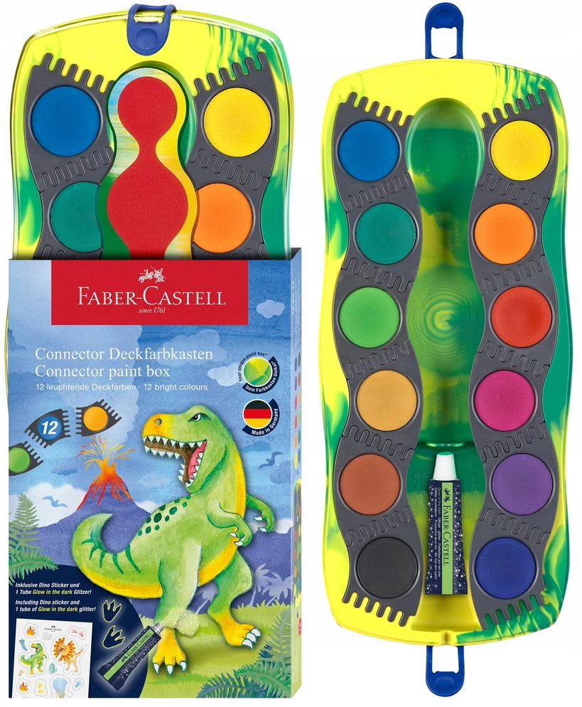 Akvarelė Faber-Castell Connector Dinosaurus,12 spalvų