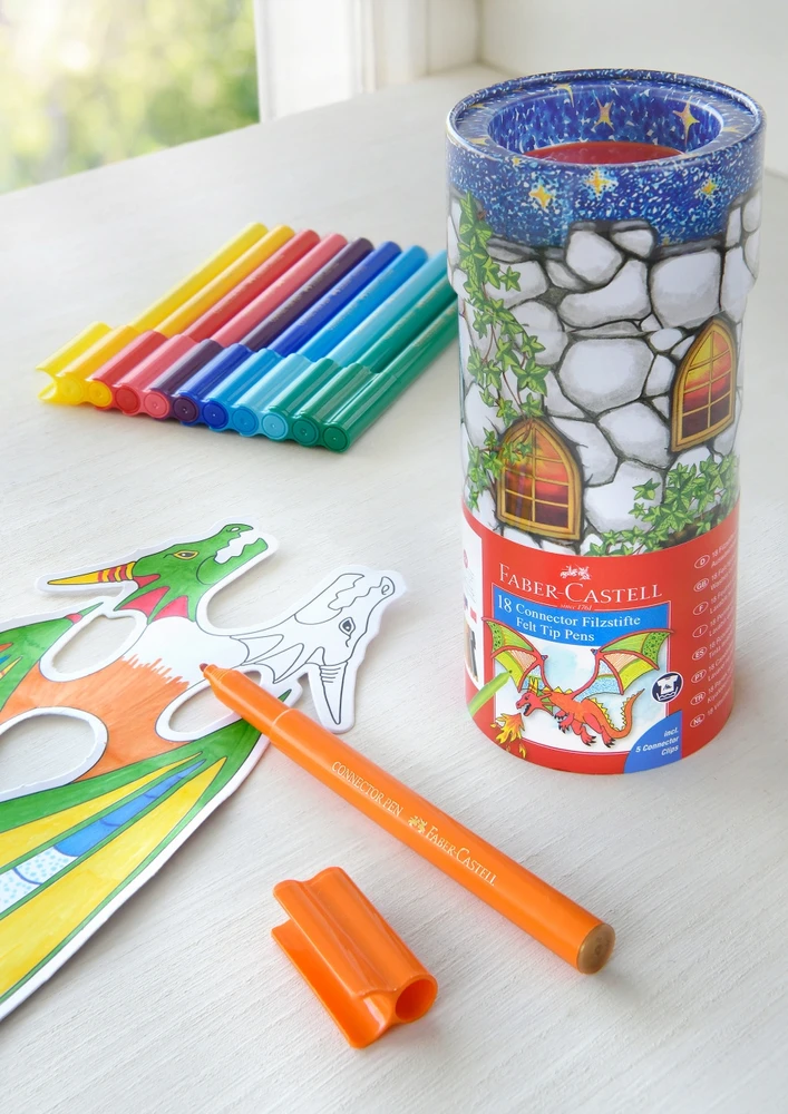 Faber-castell Connector flomasteriai, 18 spalvų, pilis formos dėžutė