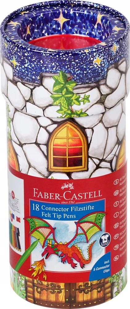 Faber-castell Connector flomasteriai, 18 spalvų, pilis formos dėžutė