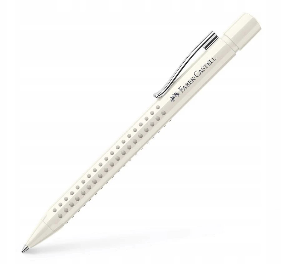 Faber-Castell Grip 2010 — Balta tušinukas, M dydžio antgalis, mygtuko paspaudimo mechanizmas, neslystanti zona