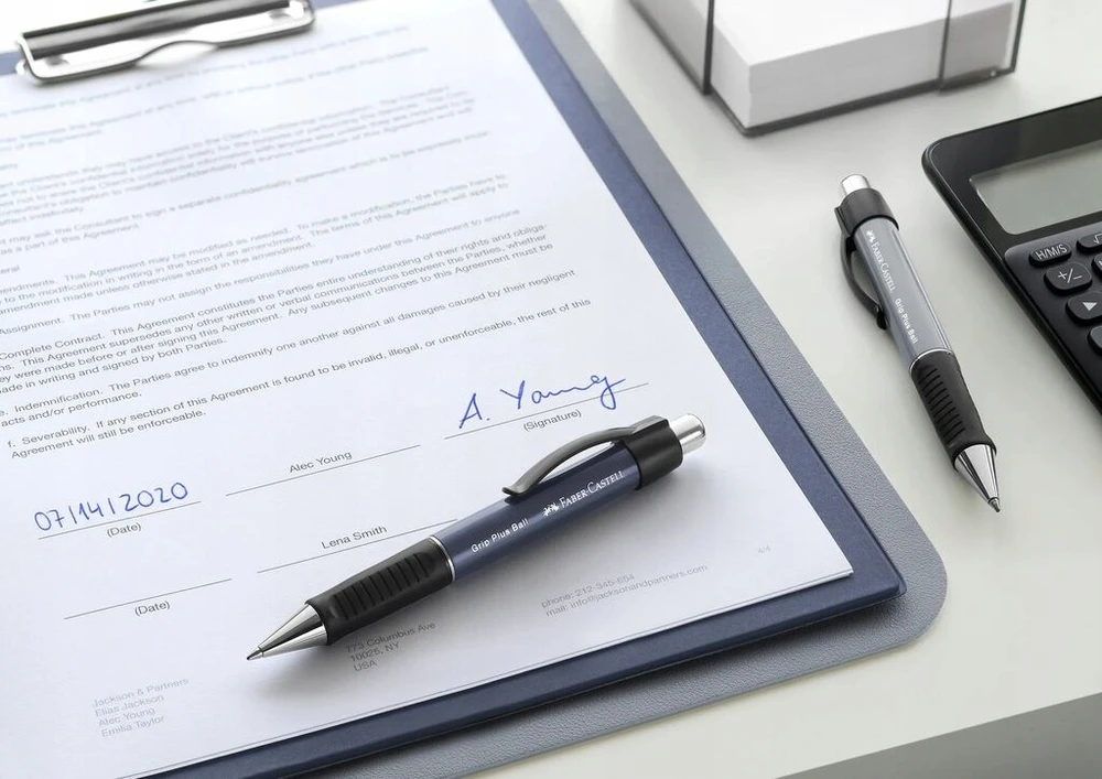 Faber-castell Grip Plus automatinis rašiklis, pilkas, mėlynas rašalas