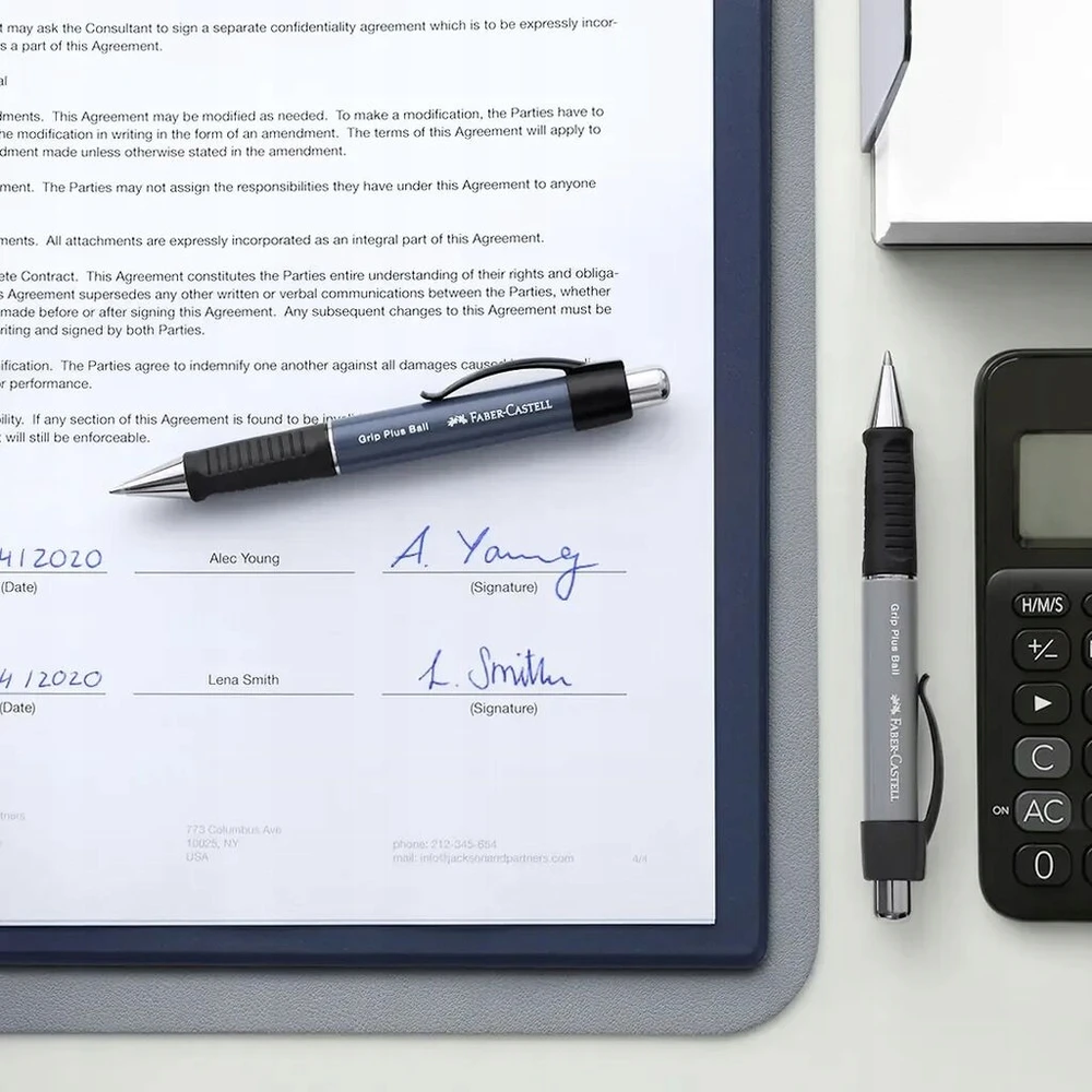 Faber-castell Grip Plus automatinis rašiklis, pilkas, mėlynas rašalas